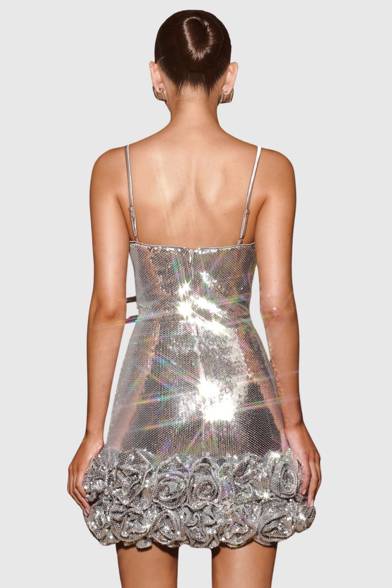Sequin Flower Appliqué Mini Dress