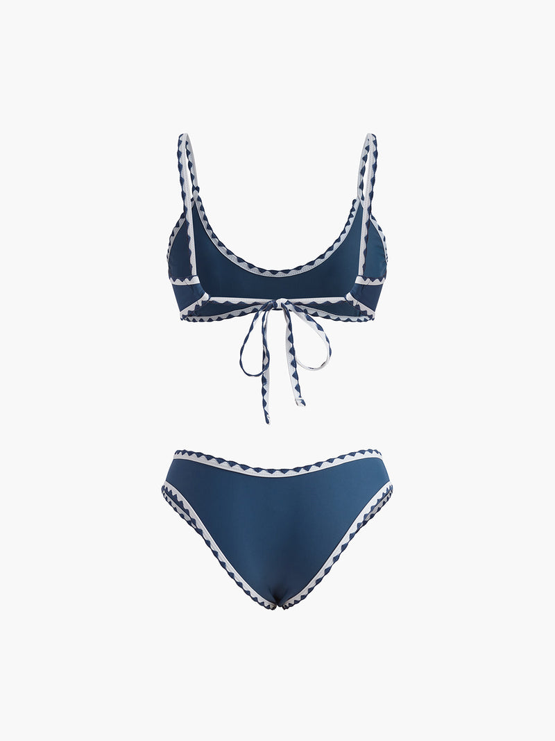 Contrast Cut Knotted Bikini Set