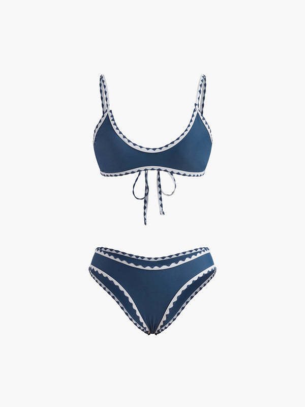 Contrast Cut Knotted Bikini Set