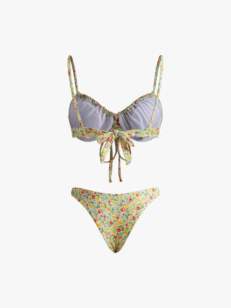 Floral Patterned Front Tie Bikini Set