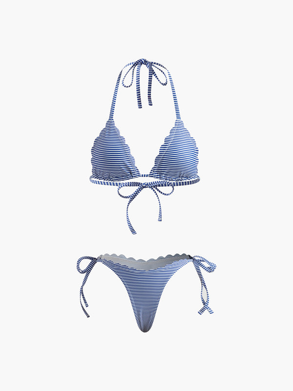 Halter Striped Removable Padded Bikini Set