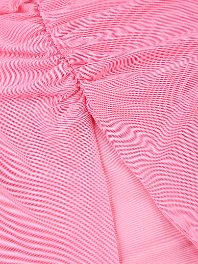 PINK CUT OUT SPLIT RUCHED MAXI DRESS