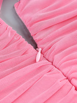 PINK CUT OUT SPLIT RUCHED MAXI DRESS