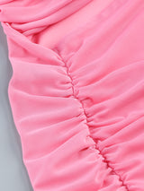 PINK CUT OUT SPLIT RUCHED MAXI DRESS