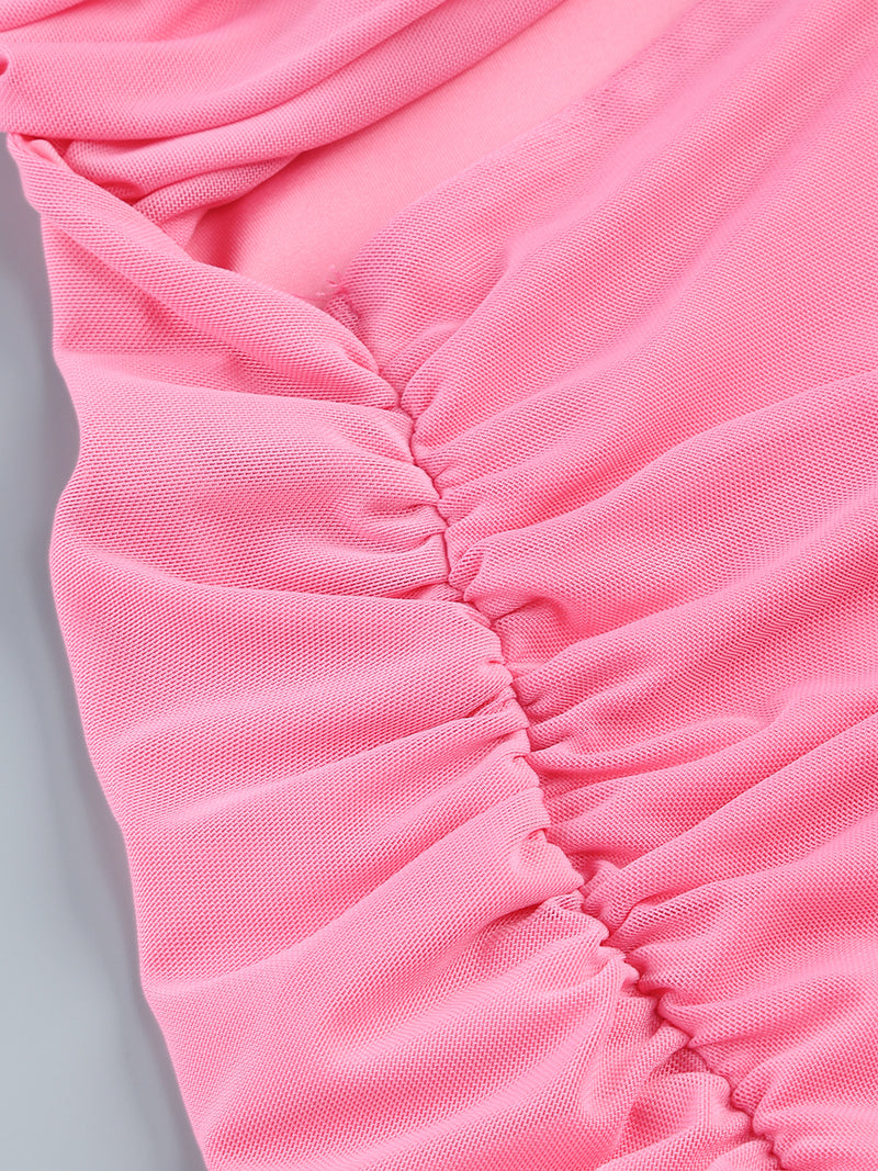 PINK CUT OUT SPLIT RUCHED MAXI DRESS