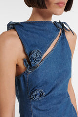 Balto Flower Asymmetric Denim Mini Dress