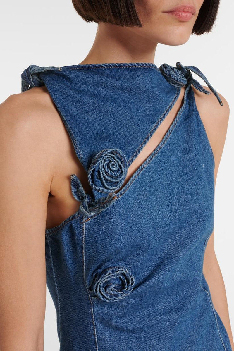 Balto Flower Asymmetric Denim Mini Dress