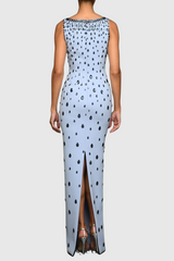 Crepe Raindrops Embroidery Maxi Dress In Blue