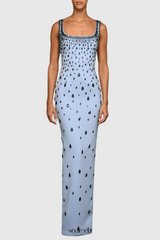 Crepe Raindrops Embroidery Maxi Dress In Blue