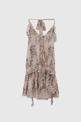 Beyza Leopard Halter Neck Ruch Mini Dress