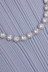 Blue Ribbed Knit Diamante Midi Dress