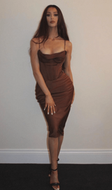 CHOCOLATE SATIN CORSET SLIP DRESS