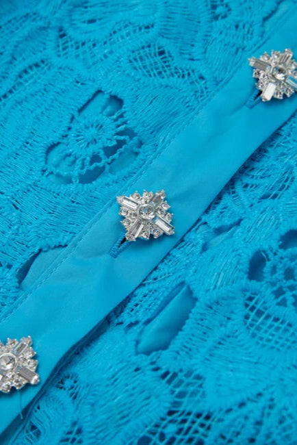 Collar Sleeveless High Waist Slim Dress In Blue