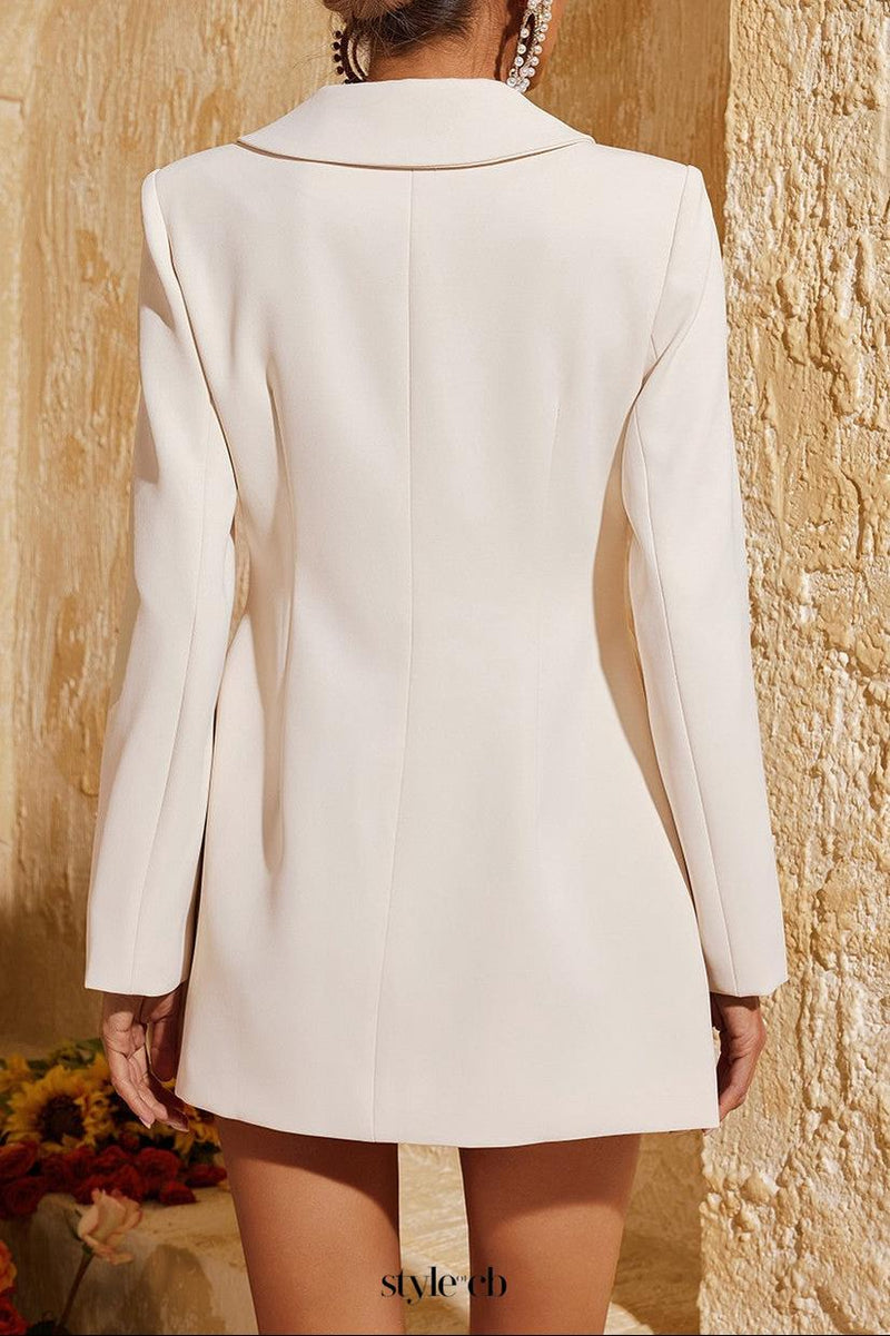 amanda Long Sleeve Button Up Flower Blazer in beige