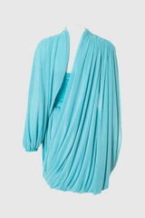 Cahya Asymmetric Draped Mesh Mini Dress