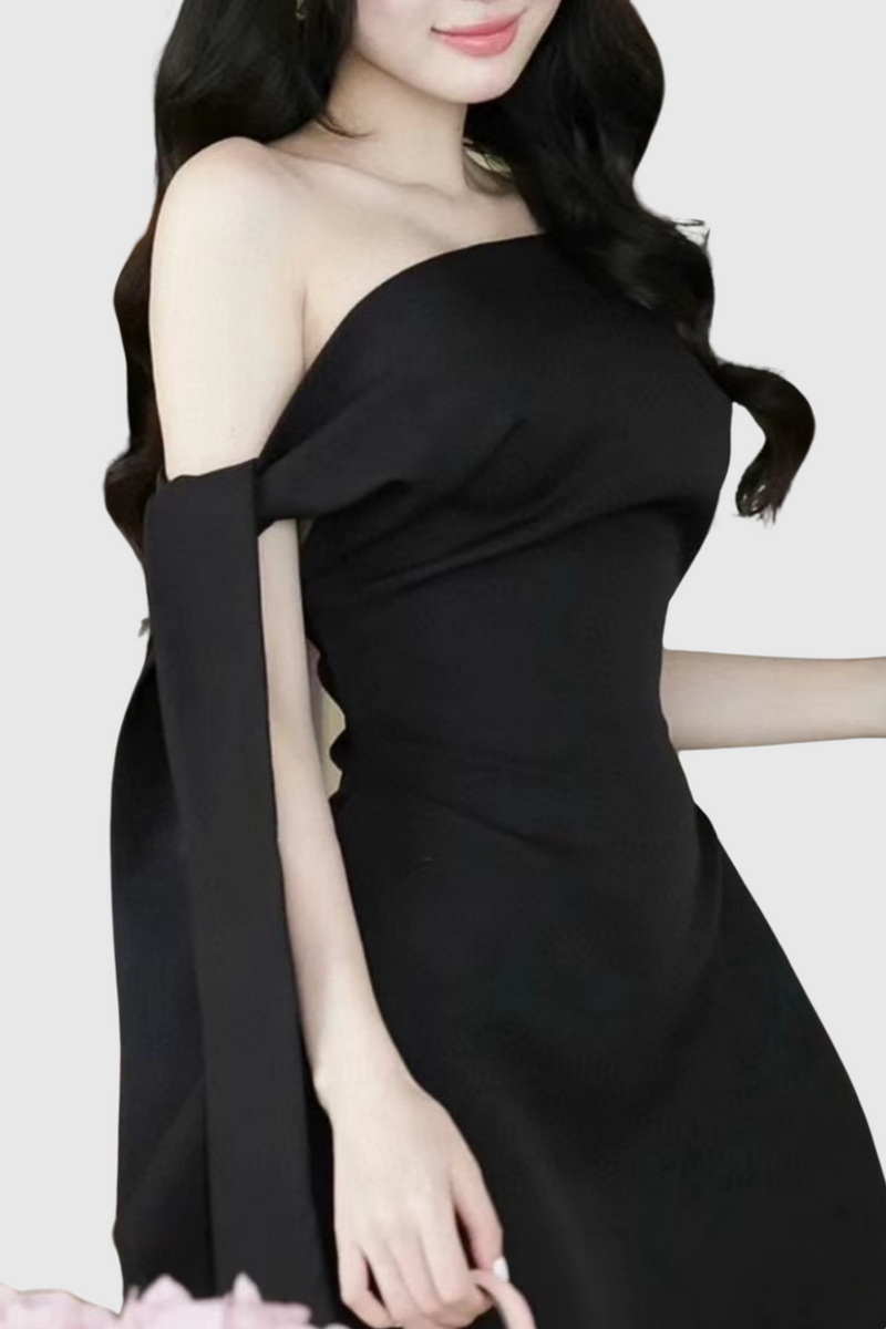 Calwa Asymmetric One Shoulder Flare Mini Dress