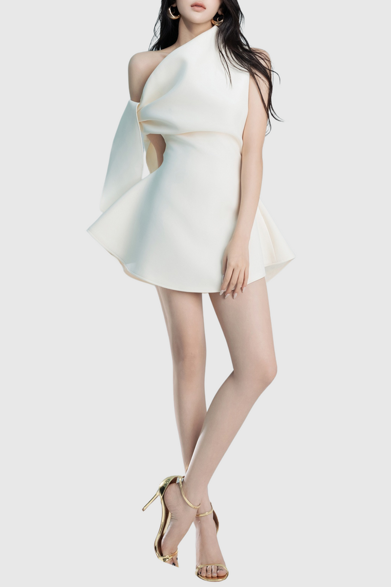 Calwa Asymmetric One Shoulder Flare Mini Dress
