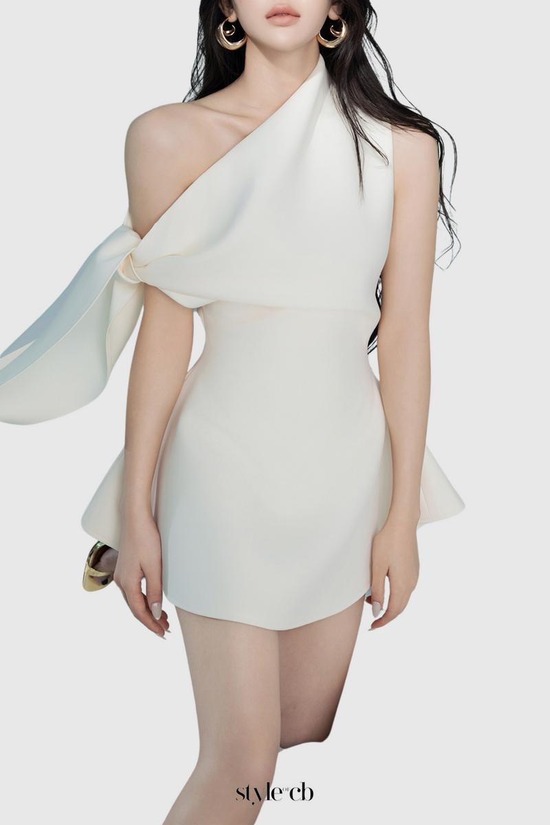 Calwa Asymmetric One Shoulder Flare Mini Dress