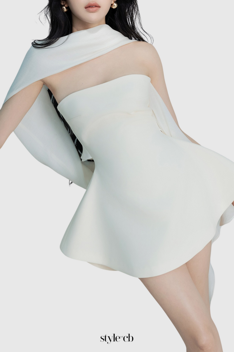 Calwa Scarf Strapless Flare Mini Dress