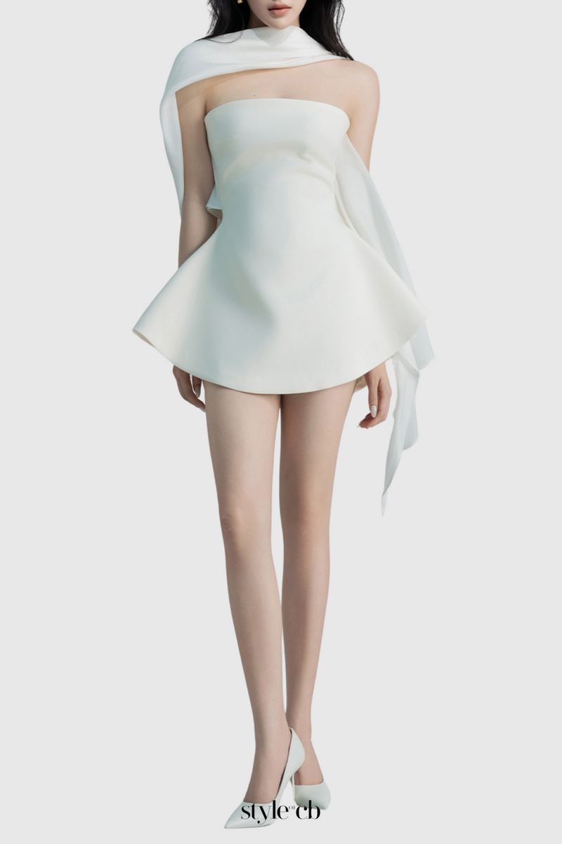 Calwa Scarf Strapless Flare Mini Dress