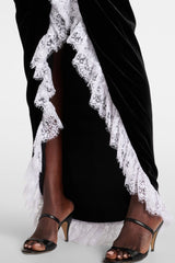 Cannia Lace-trimmed Velvet Maxi Dress in black