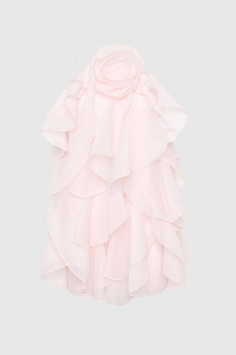 Caysie Halter Floral Ruffle Layered Mini Dress - Pink