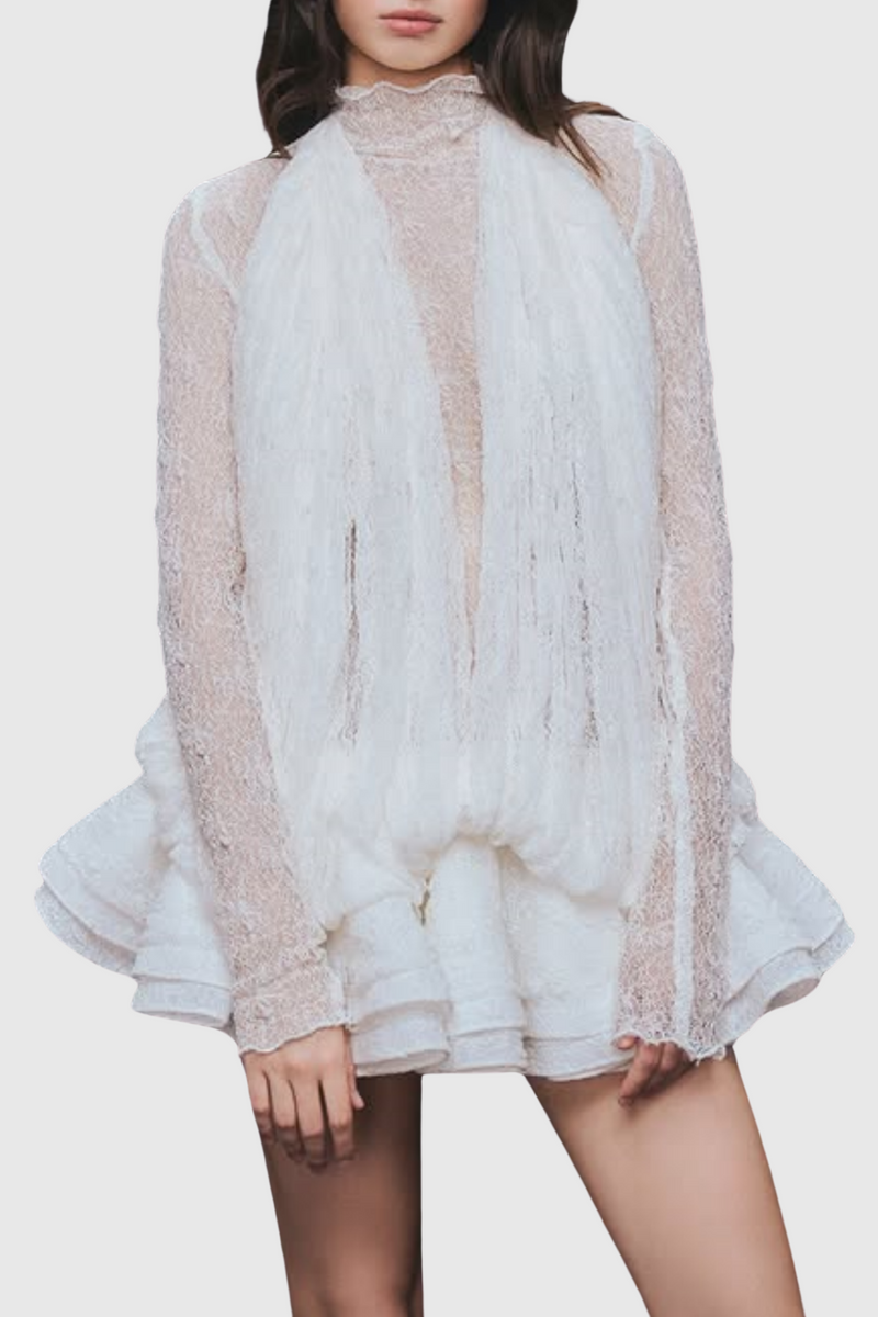Chaylee Semi-sheer Lace Ruffle Mini Dress