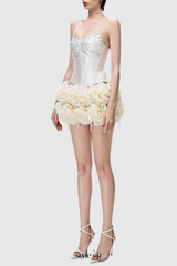 Orsolya Floral Pearl Corset Two Piece Set in Ivory