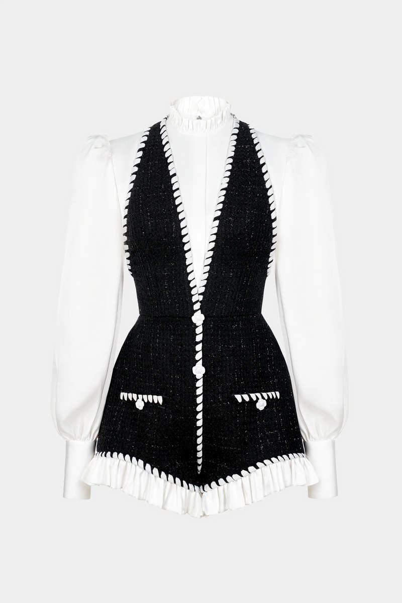 vicky Halter Tweed Shirt Romper