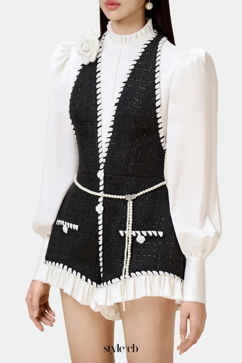 vicky Halter Tweed Shirt Romper