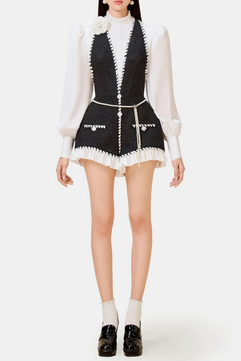 vicky Halter Tweed Shirt Romper