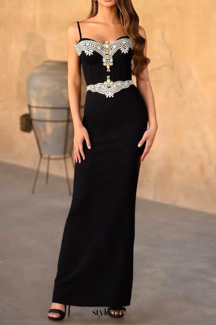 rita Rhinestone Bandage maxi dress in black