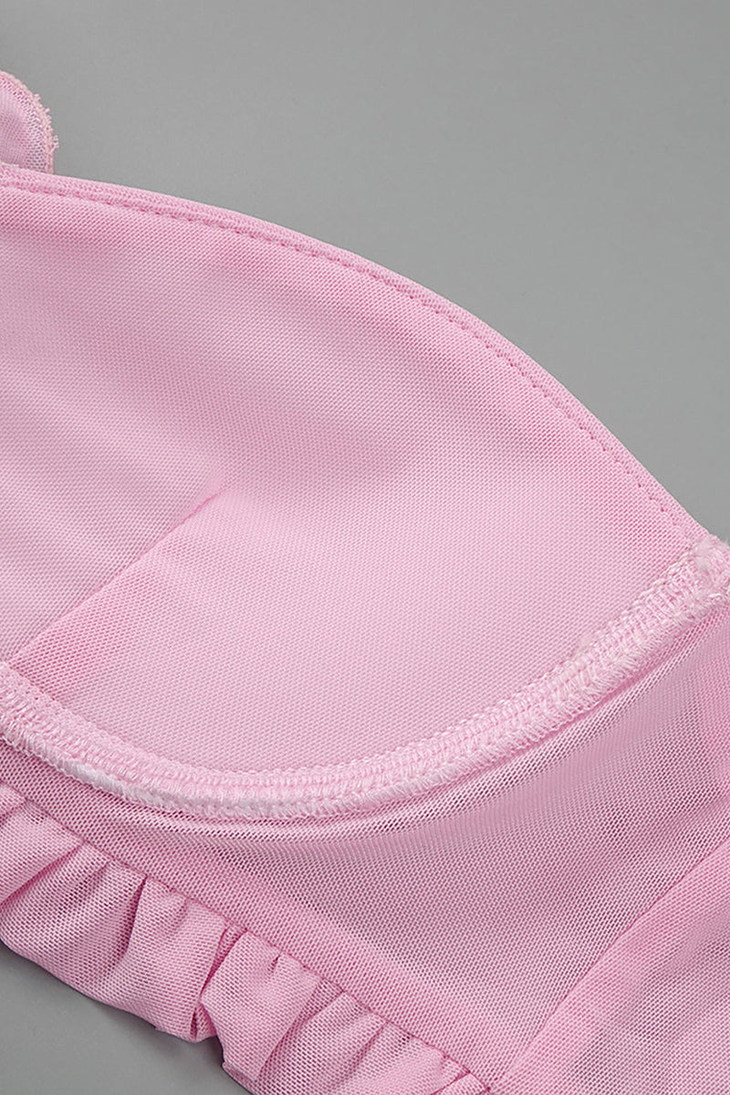 IVY FLOWER TOP RUFFLE TRIM SKIRT SUIT IN PINK