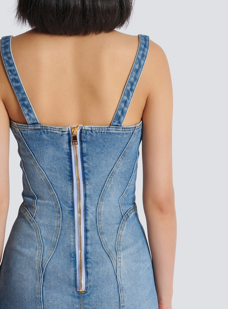 Buttoned denim mini dress in blue