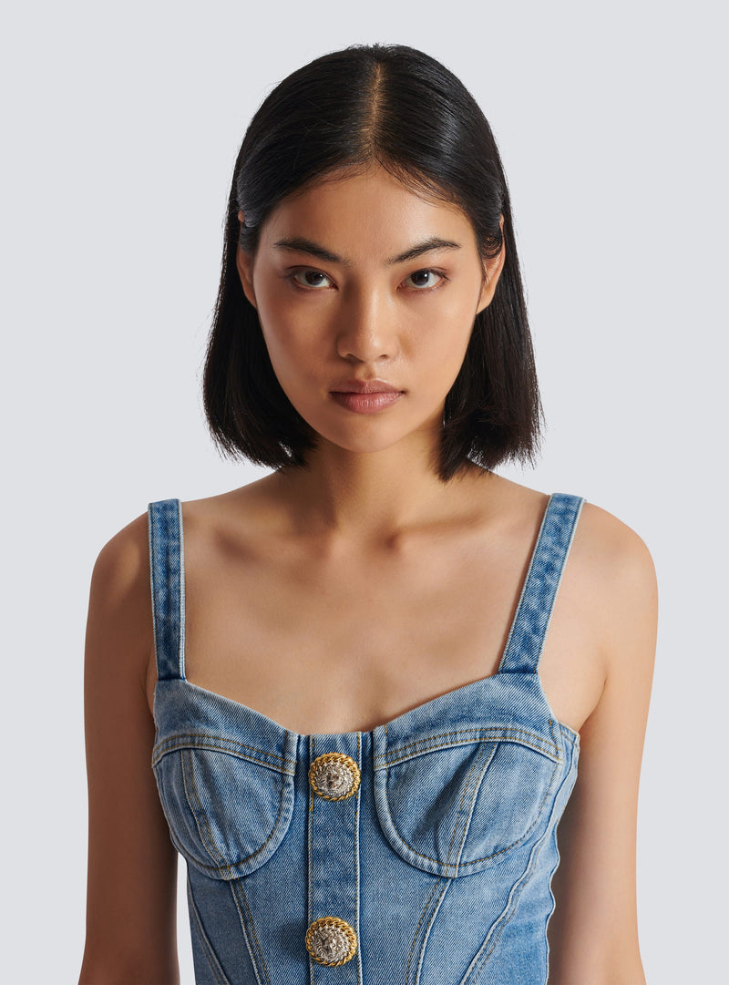 Buttoned denim mini dress in blue
