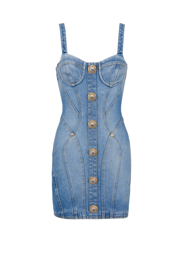 Buttoned denim mini dress in blue