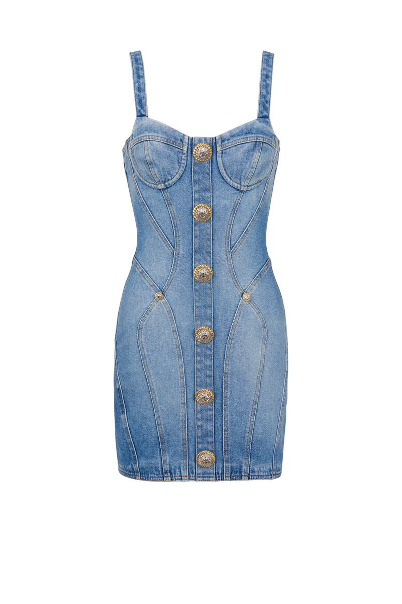 Buttoned denim mini dress in blue