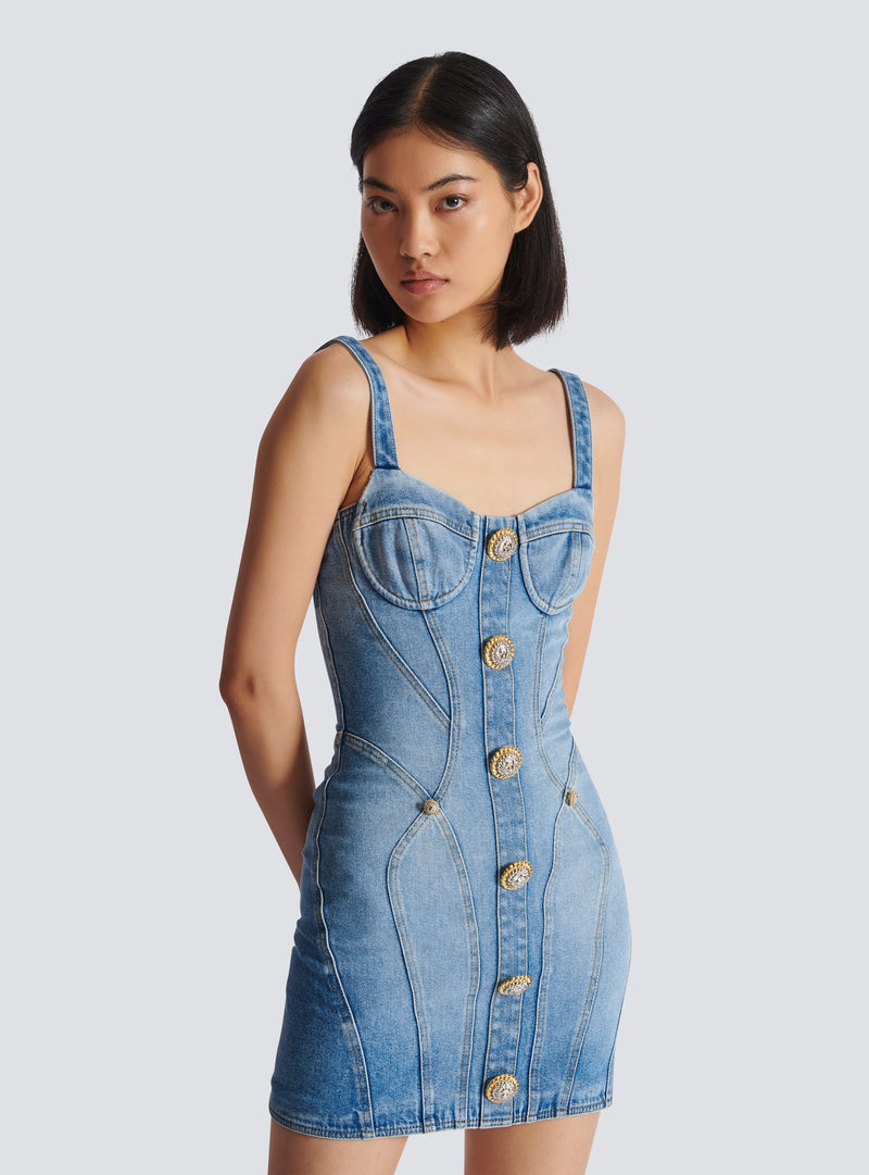 Buttoned denim mini dress in blue