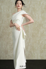 Arene Sheath Diagonal Neck Spandex Midi Dress