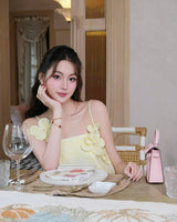 tracy floral jacquard mini dress in yellow