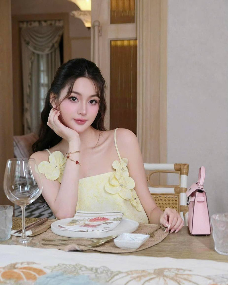 tracy floral jacquard mini dress in yellow