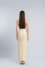 print embroidery maxi dress in beige