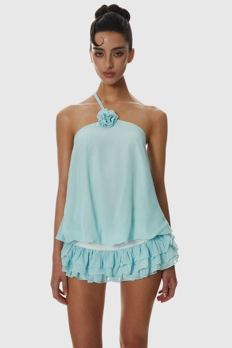 Dellesa Floral One Shoulder Top - Blue