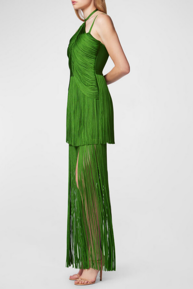 Doly Halter Fringed Maxi Bandage Dress - Green