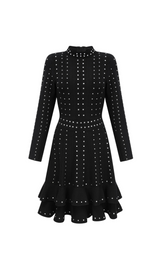 Fabienne black embellished ruffled knitted mini dress