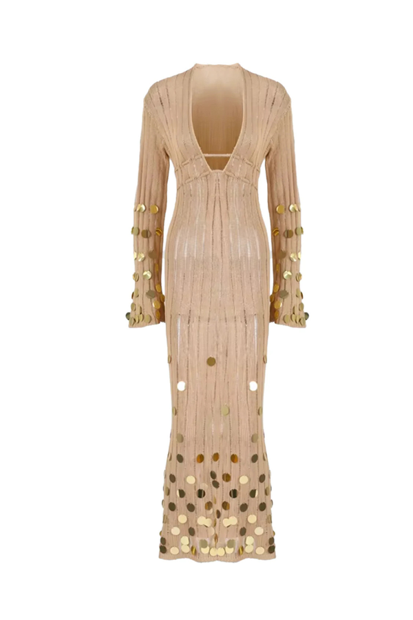 elma Golden Aura v-neck Knitted maxi Dress