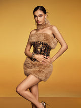 suzanne Leopard Fur Sequin Skirt Set