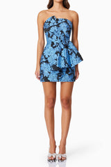Kayla Jacquard Strapless Mini Dress In Blue