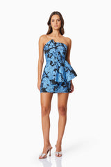 Kayla Jacquard Strapless Mini Dress In Blue