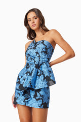Kayla Jacquard Strapless Mini Dress In Blue